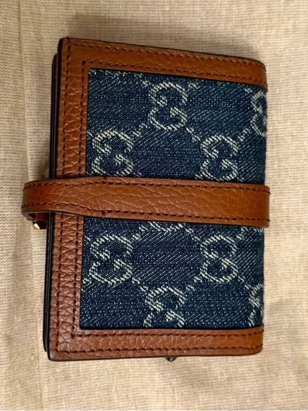 Gucci Blue GG Denim Wallet with Brown Leather Trim and Brass Horsebit - Picture 3 of 9